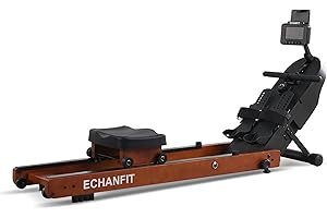 ECHANFIT Wood/Magnetic Rowing Machine with Dual/Single Track Design, LCD/Race Monitor, 16 Levels of Resistance for Home/Office Exercise Fitness, Optional Bluetooth Function and Free Apps