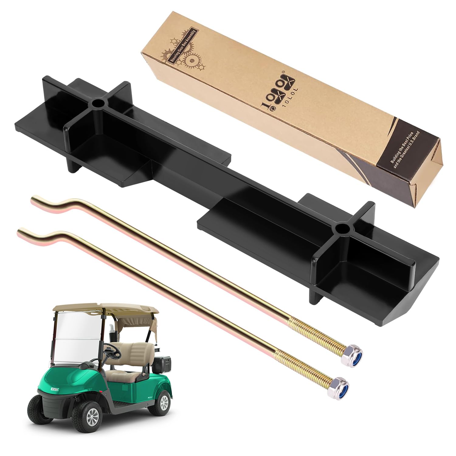 Photo 1 of 10L0L Golf Cart Battery Hold Down Retainer Plate and Rods Kit with Nuts for EZGO TXT 1994-up Gas and 36 Volt Electric Golf Cart, OEM# 70045-G01, 01101-G01
