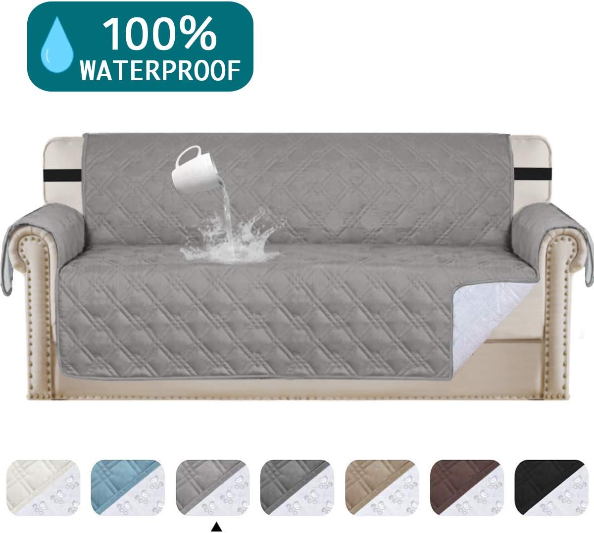 Turquoize Waterproof Sofa Slipcover Oversized Sofa Cover for Living Room Non-Slip Couch Covers for Dogs Pet Quilted Furniture Covers Washable Protects from Kids, Dogs, Cats(Oversize Sofa 78",Dove)