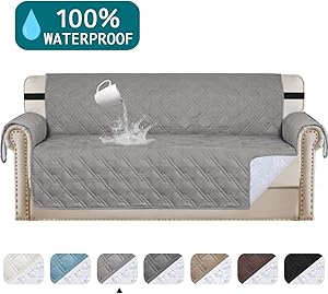 Turquoize Waterproof Sofa Slipcover Oversized Sofa Cover for Living Room Non-Slip Couch Covers for Dogs Pet Quilted Furniture Covers Washable Protects from Kids, Dogs, Cats(Oversize Sofa 78",Dove)