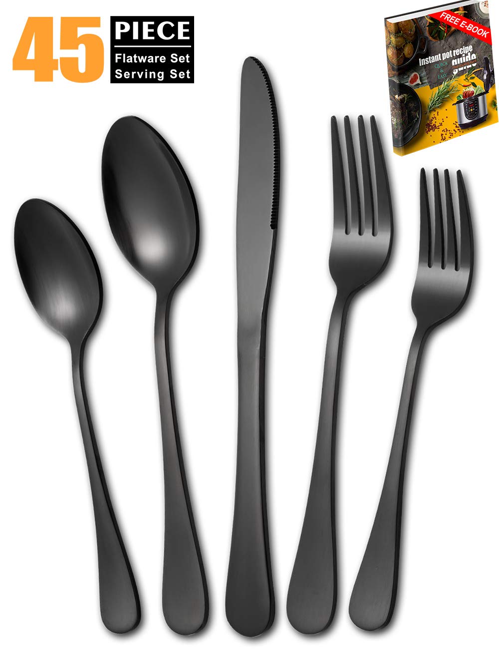 Matte Black Silverware Set 45Piece Stainless Steel Silverware Flatware