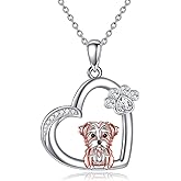JERWLI Animal Necklace 925 Sterling Silver Dog/Horse/Penguin/Giraffe/Highland Cow Heart Pendant Necklace Birthday Christmas Gifts for Women Animal Lovers