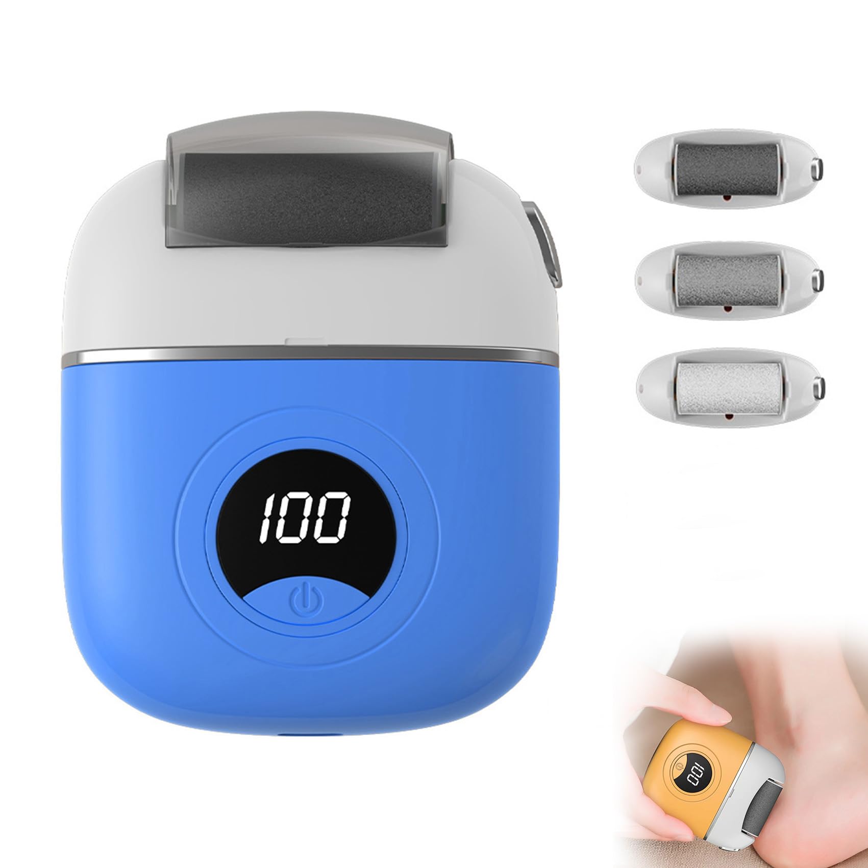 Electric Foot Callus Remover, Portable Electric Foot Files with 3 Heads & 2 Speeds, Rechargeable Foot Grinder, Waterproof Deadskin Remover, Pedicure Tools for Dead, Hard Cracked Dry Skin (Blue)