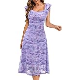 Meetjen Women's Summer Floral Midi Dress 2025 Ruffle Boho Sundresses Flowy Mesh Beach Wedding Guest Dresses