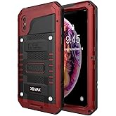 Beasyjoy Fit for iPhone Xs Max Case, Heavy Duty Built-in Screen Protector Full Body Protective Waterproof Shockproof Tough Rugged Military Grade Defender Case (Red)