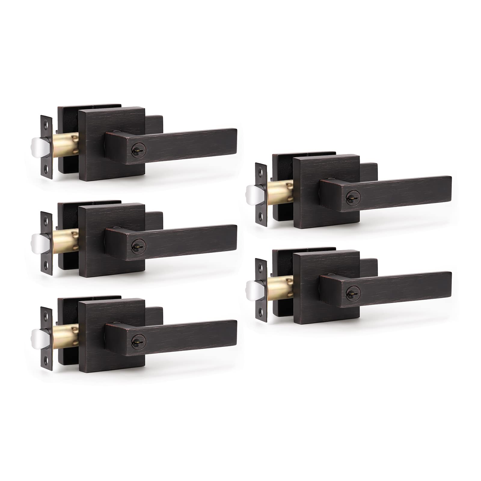 KNOBWELL 5 Pack Entry Door Handle Heavy Duty Front Lever Door Handle, Oil Rubbed Bronze Interior Lever for Bedroom, Not Keyed Alike Image