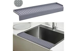 AyNirser Sink Edge Protector with Suction Cup 4"x24", Silicone Sink Splash Guard for Kitchen & Bathroom, Protect Countertop from Scratches, Stains, for Stainless Steel Granite Quartz-Grey
