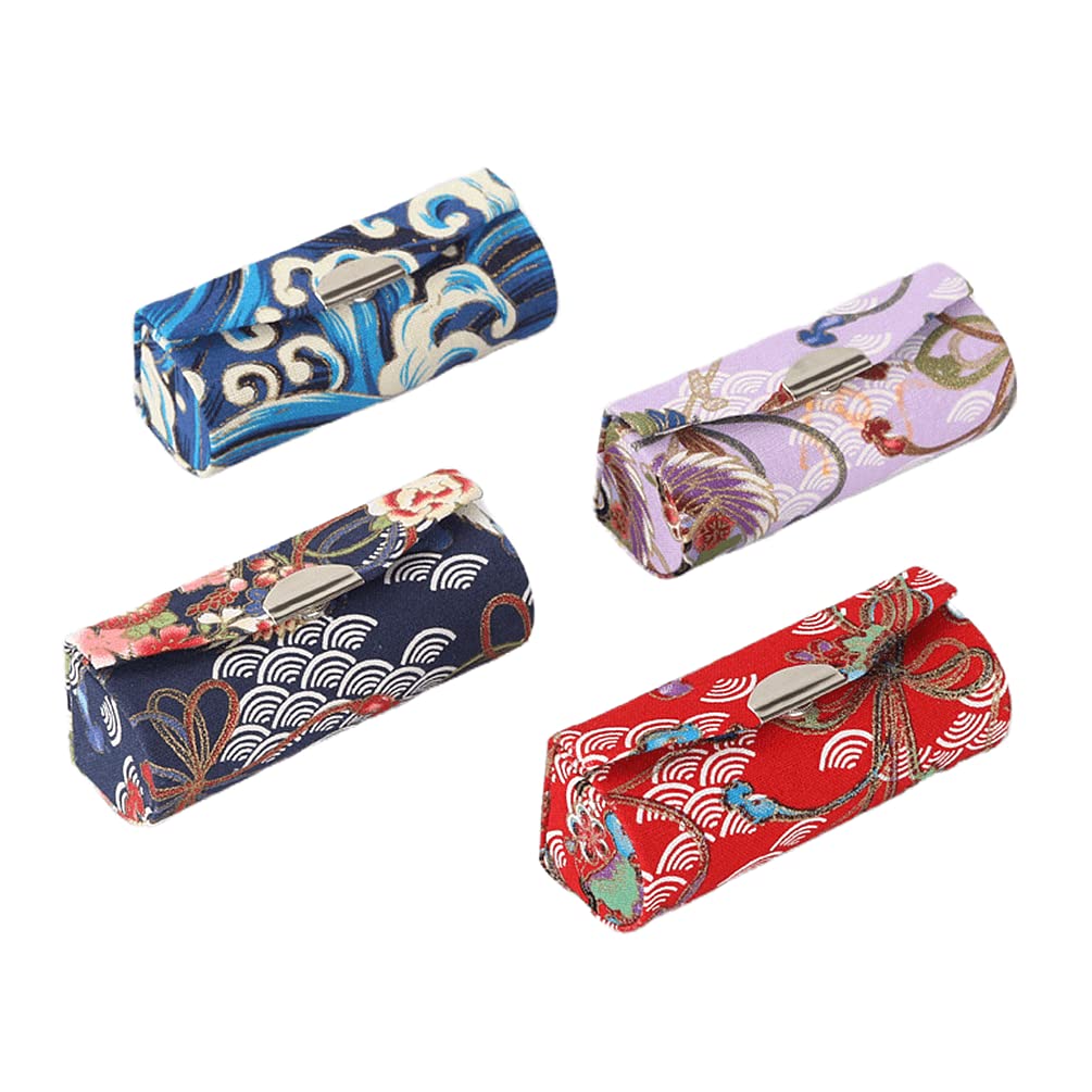 Hanyi 4PCS Ethnic Style Flower Pattern Lipstick Case Holder with Mirror Vintage Lipstick Holder (Ethnic style A), Multi-colored, Size: 8.5 x 3 x 3 cm