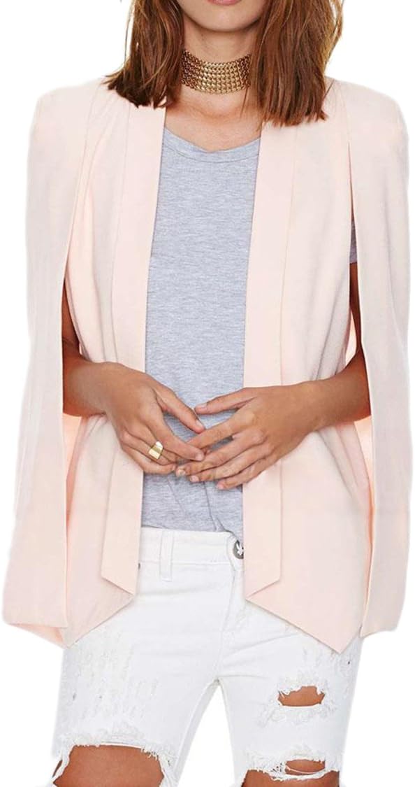 Evenstone Women's Split Batwing Sleeve Cape Blazer Open Spring Coat
