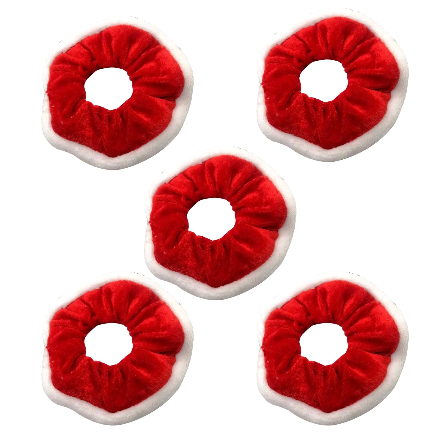 JNAWA 5Pieces Hair Scrunchies Christmas Bobble Elastic Hair Band Red Velvet and White Fur Trim Hair Scrunchie for Ladies Ponytail Holders Hair Accessories