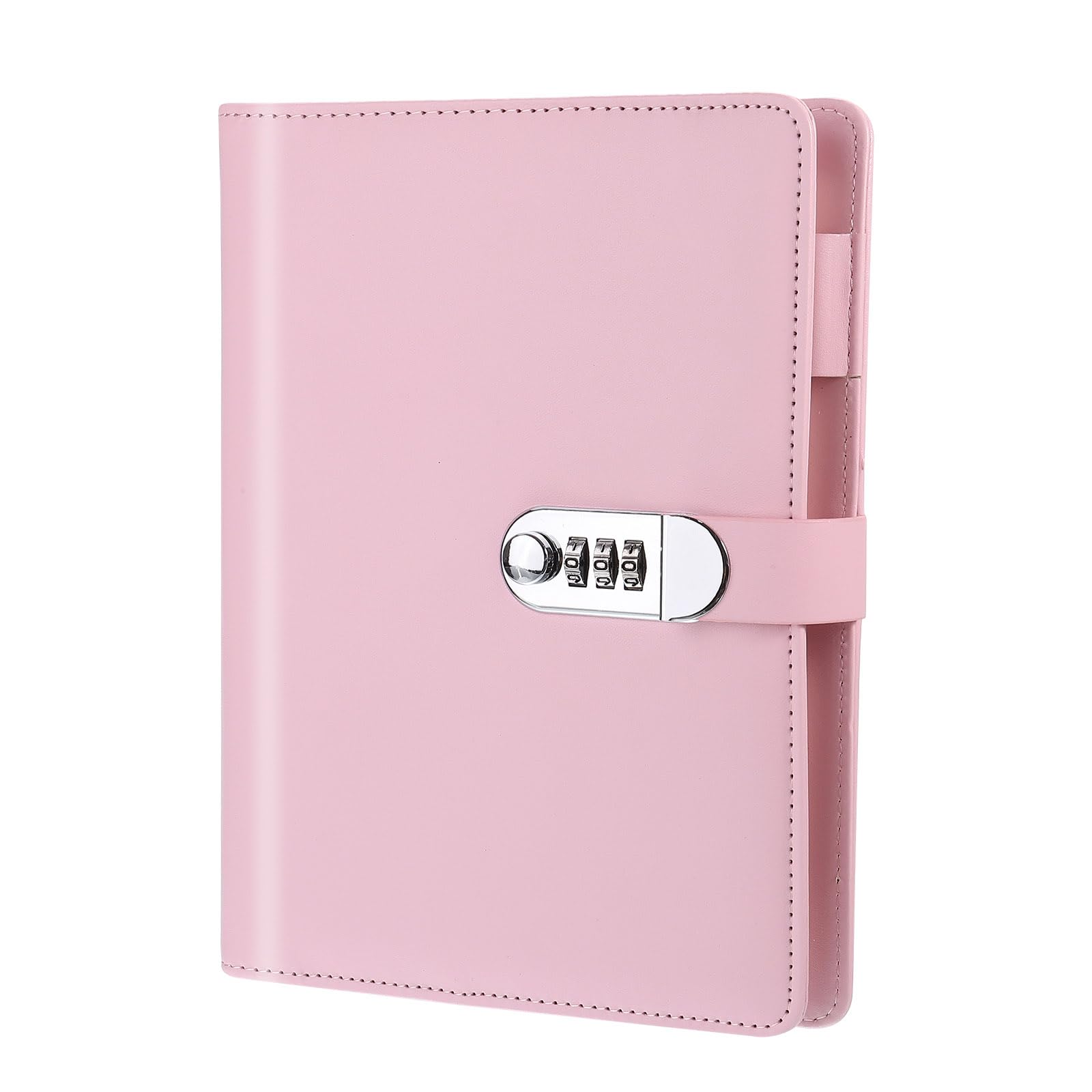 PATIKIL A5 Diary with Lock, Journal with Lock Cute Journaling Leather Notebook Journal 90 Pages Diary Binder Refillable Paper with Pen Slot Card Slot Waterproof for Women Gifts Men, Pink