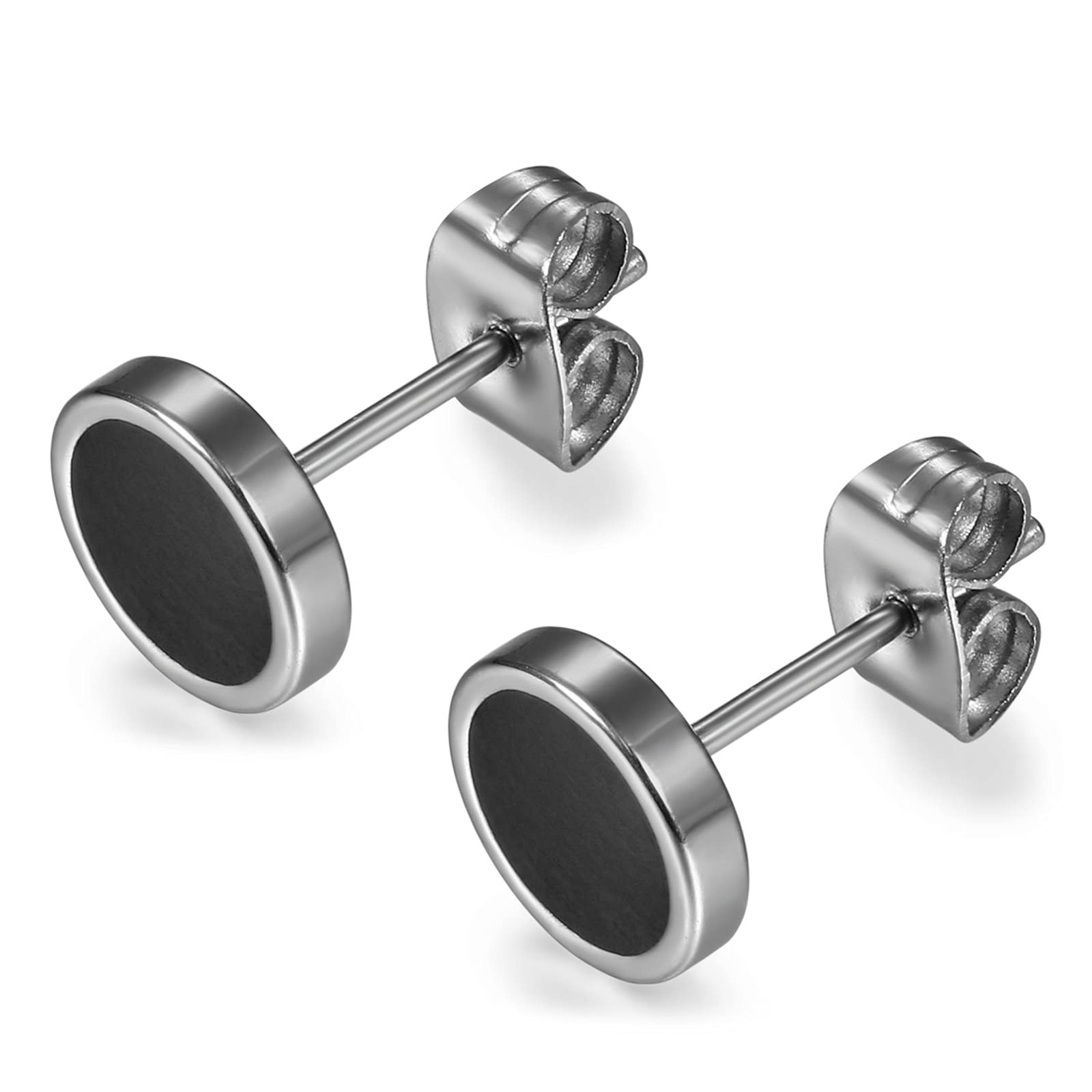 Flongo Women's Men's 8mm Stainless Steel Studs Earrings, Fake Plugs Cheater Tunnels Earrings for Christmas Valentine's …