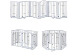 unipaws 144" Extra Wide Dog Gate and Pet Playpen, Free Standing Tall Dog Fence with Walk Through Door, Dog Barriers for Home, Use as Indoor Dogs Cats Pen, Rabbit Pen, White