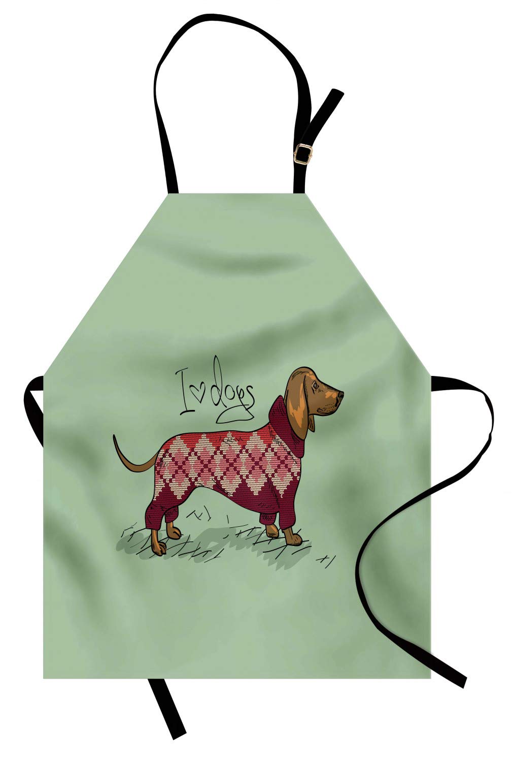 ABAKUHAUS Dachshund Apron, Cute Dog in Knitted Sweater Design Detailed Colorful Cartoon Style Animal Pattern, Unisex Kitchen Bib Apron with Adjustable Neck for Cooking Baking Gardening, Multicolor