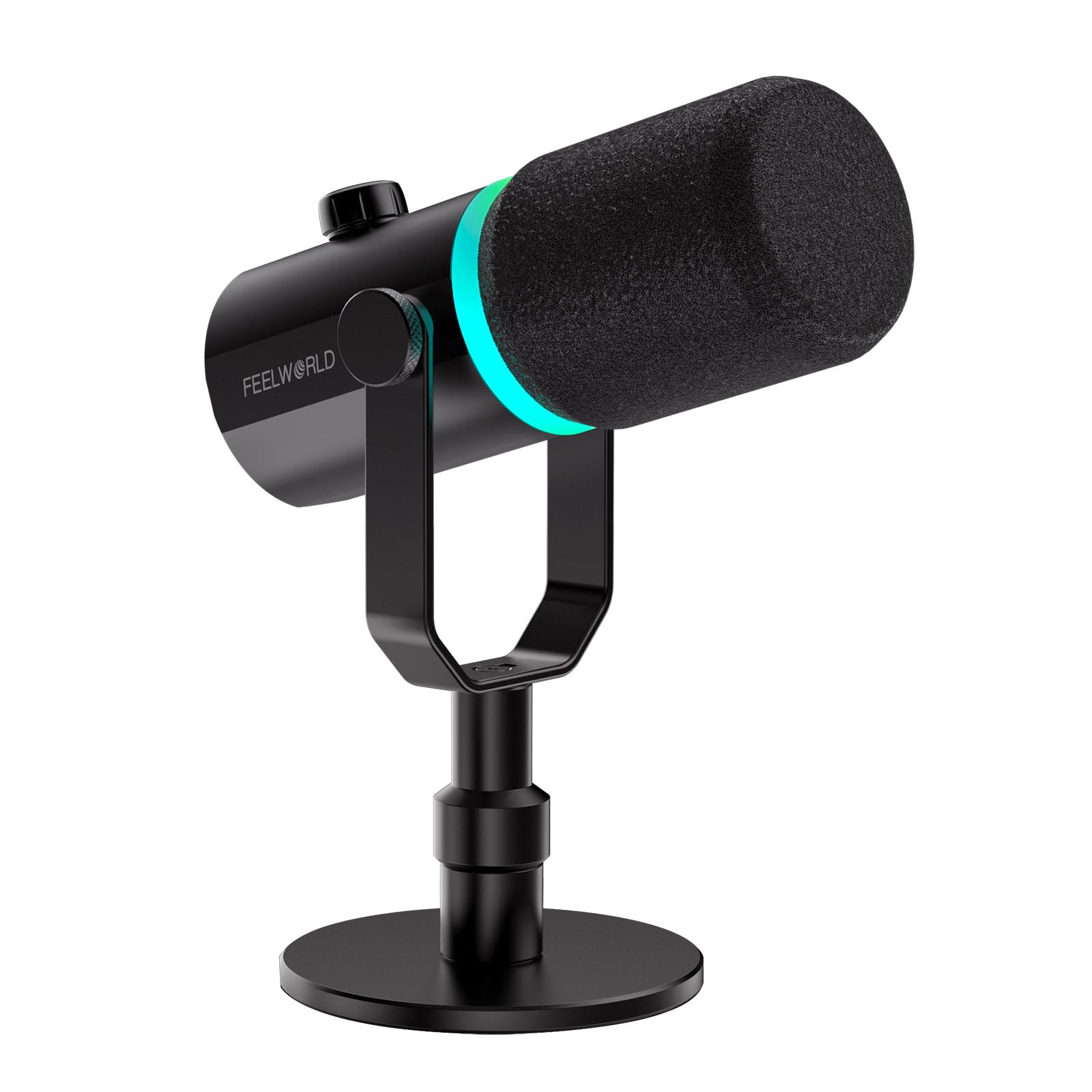 Feelworld PM1 XLR/USB Dynamic Microphone for Podcast Recording, Gaming PC Computer Mic with RGB Light, Mute, Headphones Jack, Desktop Stand, XLR Cable for Studio YouTube VoiceOver