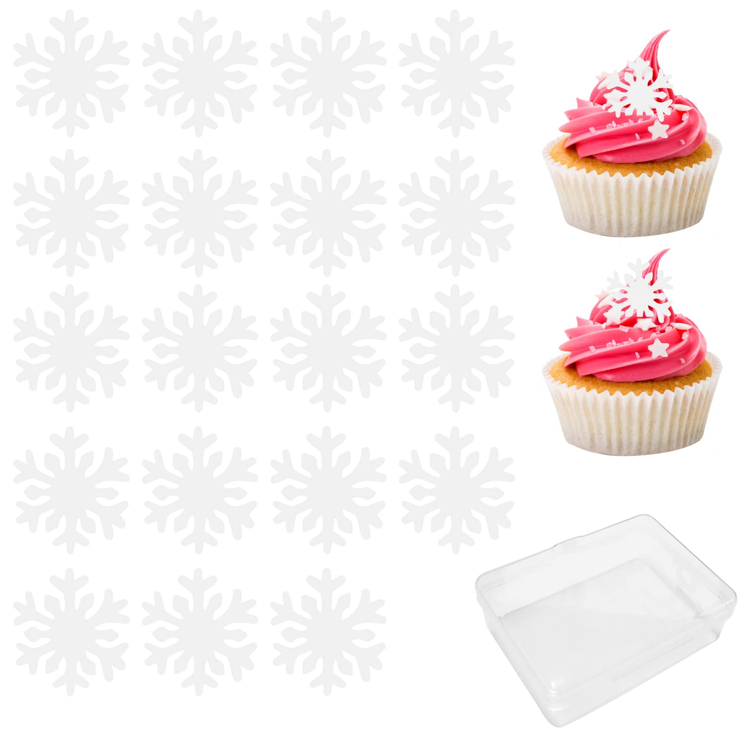 50 Snowflake Cake Toppers with 1 Storage Box, Freezer Cake Toppers, Christmas