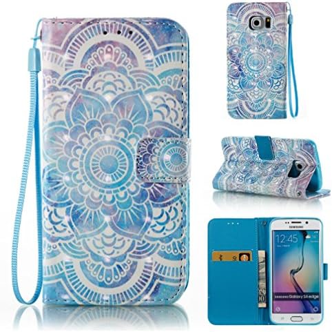 Galaxy S6 edge case,Impact Resistant Protective Shell Lightweight Flip Leather Card Holder Wallet Cover Shockproof Magnetic Case 3D Painted Card Slots Case for Samsung Galaxy S6 edge-Flower