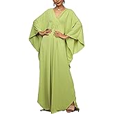 Leisureperiod Caftan Dresses for Women Solid Color Plus Size Beach Dress V Neck Cover Up Loose Soft Kaftan Loungewear