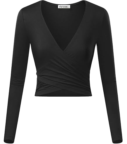 Geeong / wrap cross shirt LL WT1482 Womens Deep V Neck Long Sleeve 【 Geeong 】wrap cross shirt