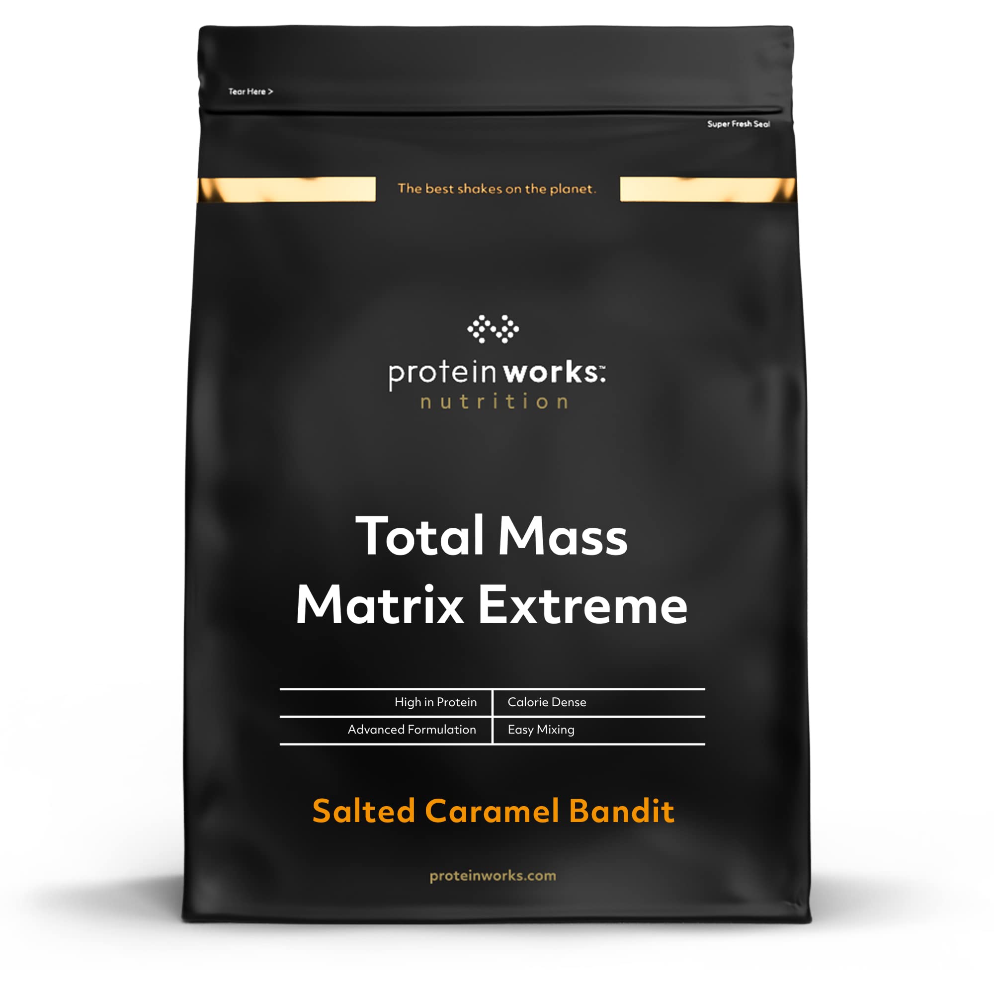 Protein Works | Total Mass Matrix 360 - Gold Innovation, Tri Protein Blend, Mass Gainer Protein Powder, Creatine Monohydrate, Glutamine, Vitamins & Minerals, Salted Caramel Bandit, 5 Servings, 1.32kg