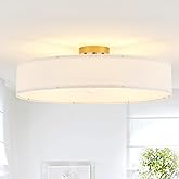 VILUXY Gold Semi-Flush Mount Ceiling Light Fixture with 24" Large White Fabric Drum Shade 5-Light for Bedroom Dining Room Ent