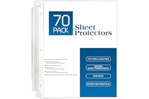 DOSEWART 70Pack Sheet Protectors, Clear Heavy Duty Plastic Page Protectors for 3 Ring Binder, Top Loading Sheet Protectors 8.5 x 11” for Photo, Paper, Document Protector