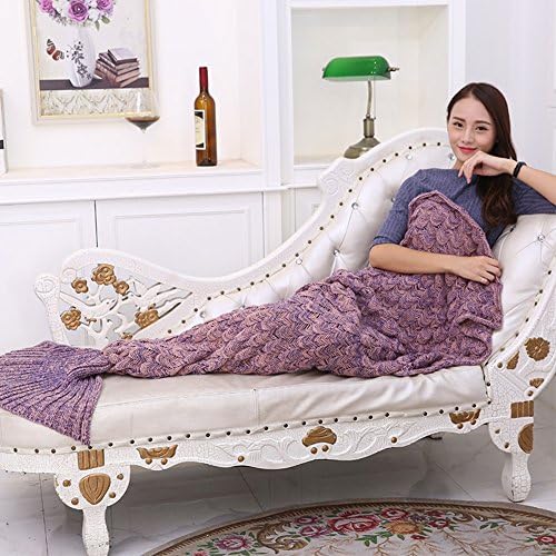 Knitted Mermaid Tail Blanket Handmade Crochet Soft Sleeping Bag All Seasons Quilt Snuggle Cozy for Adults Teens 74.8"x35.4" by Annerhome (Dark Pink)