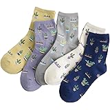 Crew Socks,5-pack Women Cacti Parttern Casual Socks Cotton Knitting Winter Fall Crew Socks Mix Color One Size