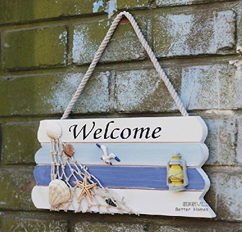 SoriveWelcome-Creative Home Decorative Hanging Ornaments Wood Sign Boat Beach Ocean Seaside Theme Handcrafted Nautical Decor DIY Craft