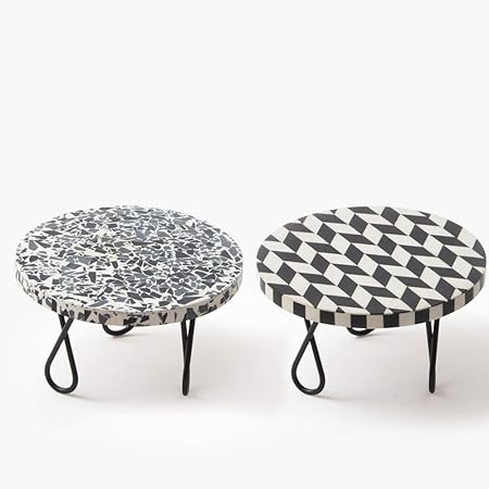 CASADECOR White Checkerboard Filament Plant Stand Small Round Modern Home Decor Side Table for Multi Purpose for Indoor and Outdoor (Set of 2)