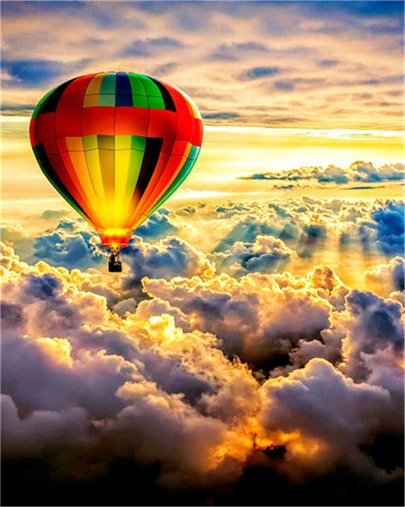 DIY Oil Painting Paint by Numbers Kits for Adult Paint Color According to The Numbers on The Canvas 16x20 inch - Drawing with Brushes Christmas Decor（Without Frame） (Hot air Balloon on The Clouds)