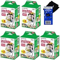 Fujifilm Instax Mini Twin Pack Instant Film -5 pack (100 sheets) for Fujifilm Instax Mini 7s, Mini 8, Mini 9, Mini 25, Mini 50S, Mini 90, SP-1 & SP-2 Smartphone Printers + HeroFiber Cleaning Cloth