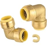 2Pack Seelink 3/4" Push-Fit Elbow fitting(PF112-2) | Brass Push to Connect Fitting for Pex, Copper, CPVC Pipe/Tubing, With Disconnect Clip