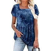 Magritta Womens Blouses Casual Baby Doll Tops Boho Square Neck Short Sleeve Pleated Tshirts Loose Fit Dressy Tunic Shirts