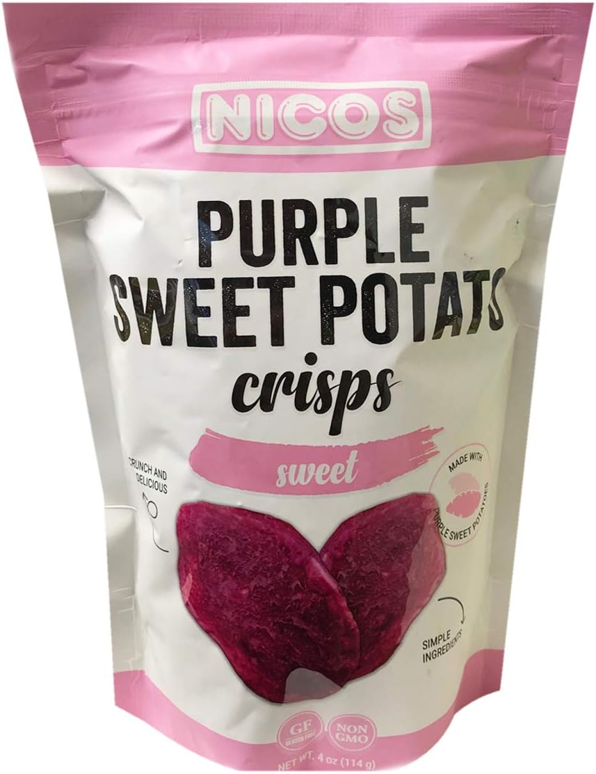 Nicos Non GMO Real Purple Sweet Potato Crisps Chips 4oz, 1 Pack (Sweet)