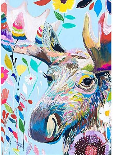DIY 5D Diamond Painting by Number Kits, Painting Cross Stitch Full Drill Crystal Rhinestone Embroidery Pictures Arts Craft for Home Wall Decor Gift Colored elk Deer (J4904-11.8X15.7in)