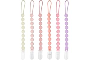MINMUNJIU Silicone Pacifier Clip Holder, 6 Pack One Piece Soft Flexible Binky Clips Pacifier Holder Clip for Girls, Baby Girl Newborn Essentials