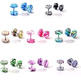 8 Pairs Faux Gauge Earrings Stainless Steel Stud Earrings Cheater Fake Ear Plugs Gauges Tunnel for Men Women
