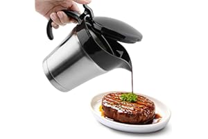 HOUSEEN Double Insulated Stainless Steel Sauce Jug with Hinged Lid, 500ML Gravy Boat Sauce Jar for Serving Jars of Gravy or Cream (Size:500ML)