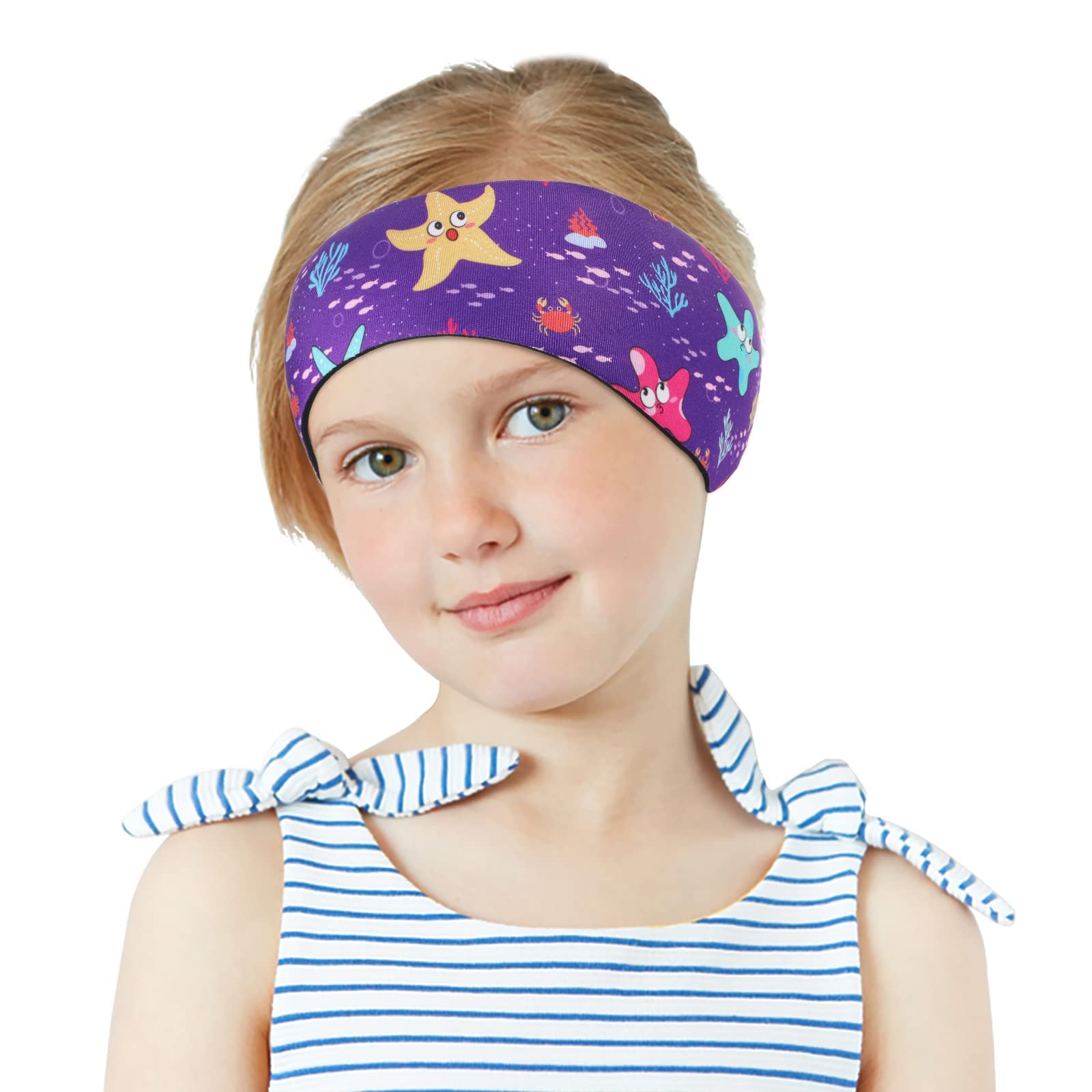 MoKo Swimming Headband for Kids, Cute Swinmmers Headband Ear Band for Kids Keep Water Out Waterproof Ear Protection Band for Bathing Swimming Ear Band for Kids Age 1-3 S Size, Purple Starfish