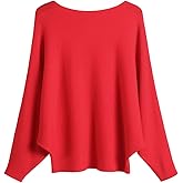 Ckikiou Womens Lightweight Oversized Boat Neck Sweaters Tops Dolman Batwing Sleeve Ribbed Knitted Pullovers