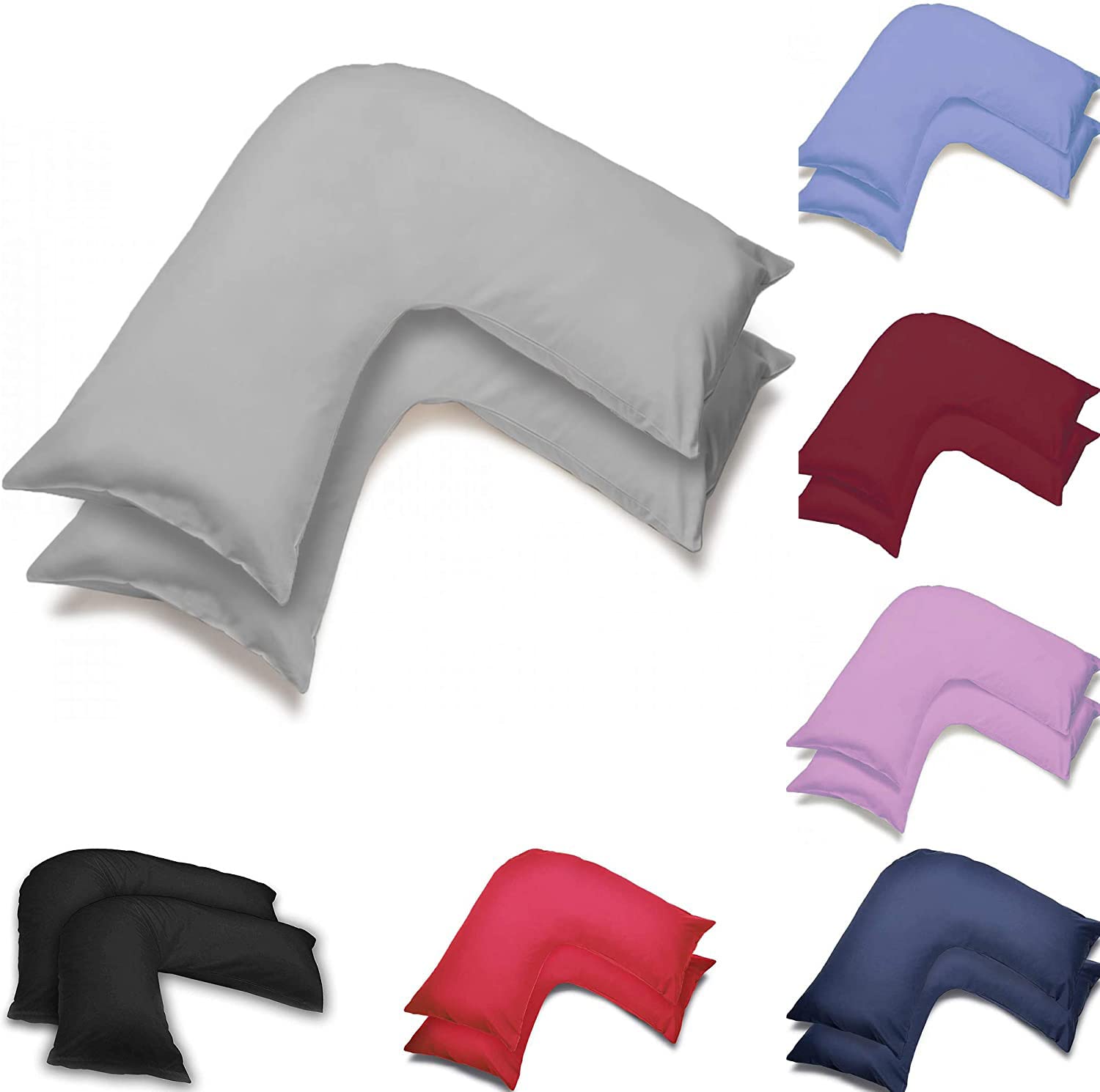 Pack Of Two Orthopedic V Shaped Pillow Case Cover | Orthopedic/Pregnancy/Maternity/Nursing Pillow Cases | UK V-Shaped Pillowcase Pair (Grey)