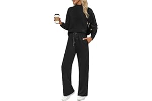 WIHOLL Two Piece Sets for Women Fall Outfits Lounge Sets Mock Neck Tops Wide Leg Pants Vacation Travel Airport Outfits