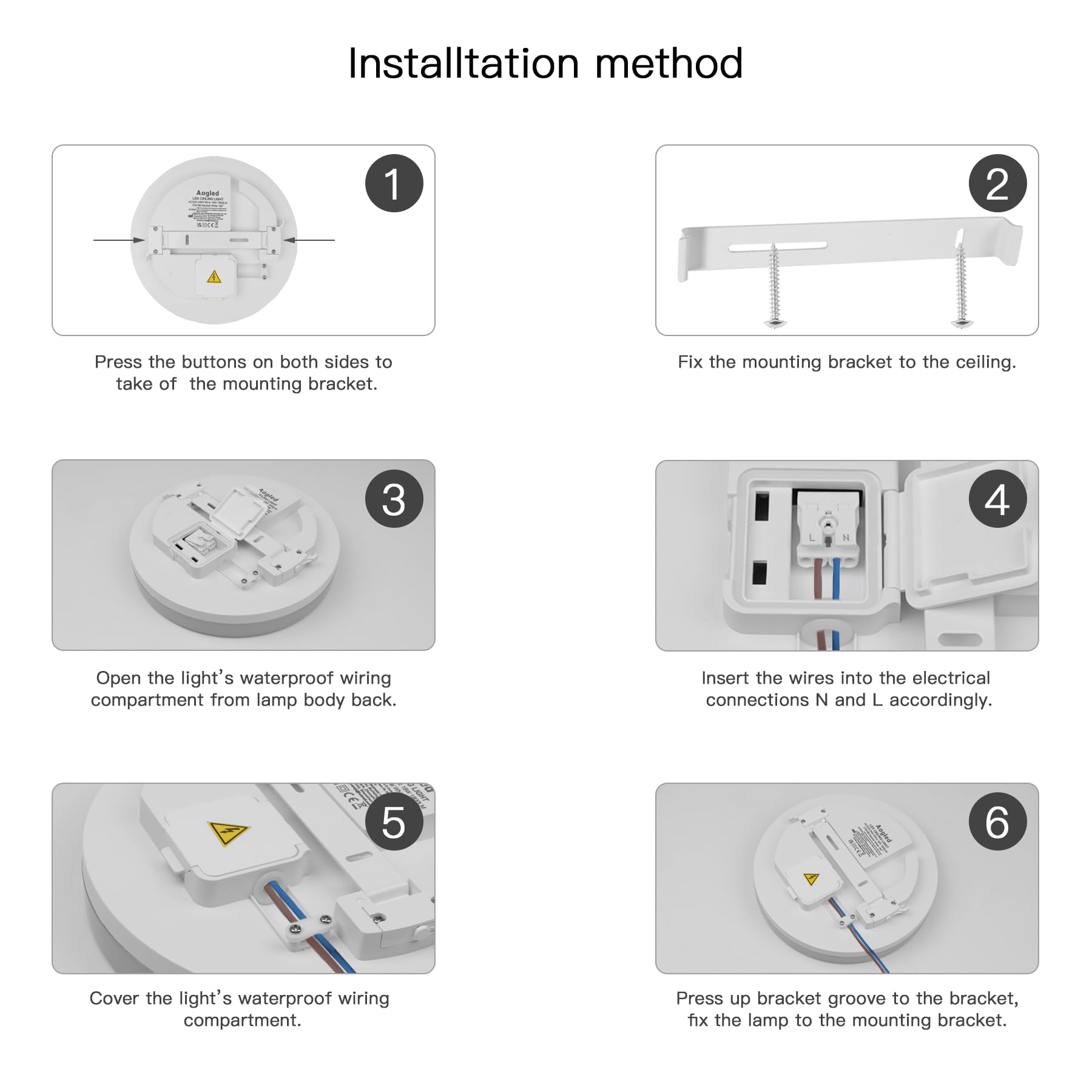 Aogled Plafonnier LED 18 W 1800 LM 4000 K Blanc Naturel Rond, Diamètre 22 cm, Angle du faisceau 180°, Lampe de salle de bain, Étanche IP54, Lampe de salon, Plafonnier, Adapté au balcon, Sans détecteur