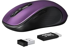 Deeliva Wireless Mouse, Computer Mouse Wireless 2.4G USB Cordless Mouse with 3 Adjustable DPI, 6 Buttons, Ergonomic Silent Mice with Type-C Adapter for Laptop PC Computer Chromebook (Purple)