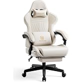 GTPLAYER Gaming Chair, Comfort Computer Office Chair for Adults,Off - White | ACE-PRO Video Game Chairs with Footrest, Ergonomic High-Back Silla Gamer with Reclining, Head Lumbar Support &amp; Wide Seat
