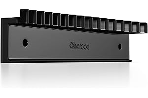 Olsa Tools Magnetic Wrench Organizer - Black 15-Slot Holder Rack - SAE & Metric Storage Rail for Toolbox or Wall - Scratch-Fr