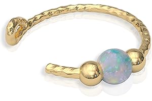 Fake Nose Ring 20 Gauge Non Piercing Hoop – 20G Clip On White Opal Nose Piercing Hoop – 7mm 14K Gold Filled Faux Nose Ring Wi