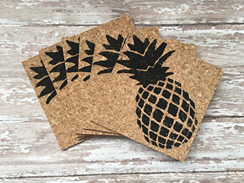 Hawaiian Pineapple Cork Drink Coaster Set, 6