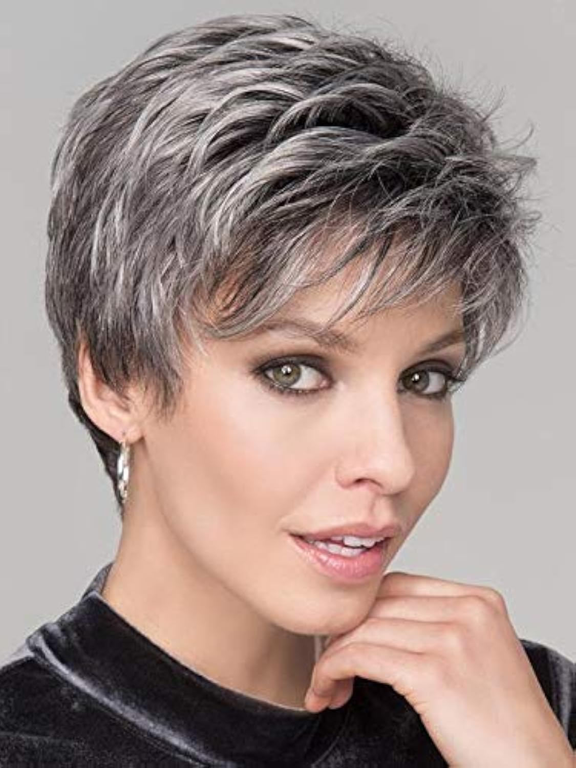 HAIRCUBE Short Natural Wig Human Hair Wigs for Women Omber Wigs Wigs Gray to White Daily Use